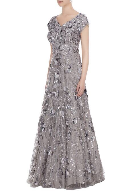 Buy_Nadine Dhody_Silver Embellished Gown_Online_at_Aza_Fashions
