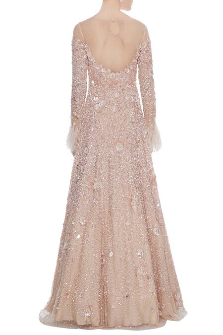 Shop_Nadine Dhody_Brown Embellished Gown_at_Aza_Fashions