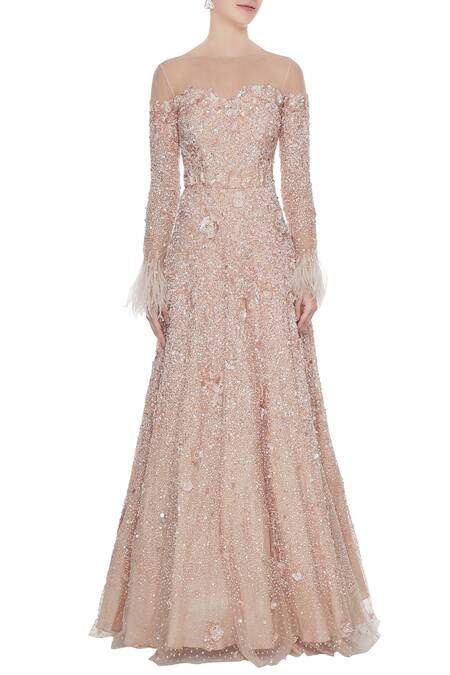 Shop_Nadine Dhody_Brown Embellished Gown_Online_at_Aza_Fashions