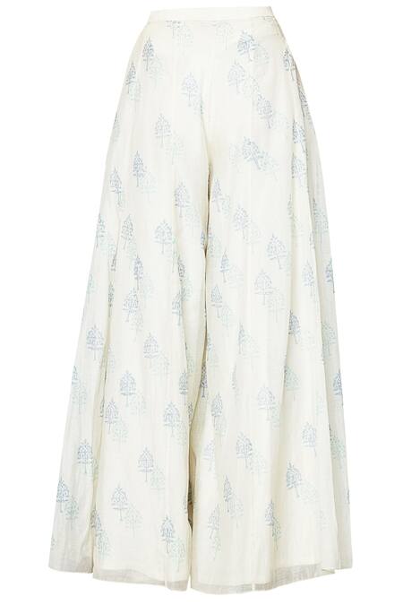 Anita Dongre_Natural Chanderi Mull Jiyera Kurta With Palazzo Pants_Online_at_Aza_Fashions
