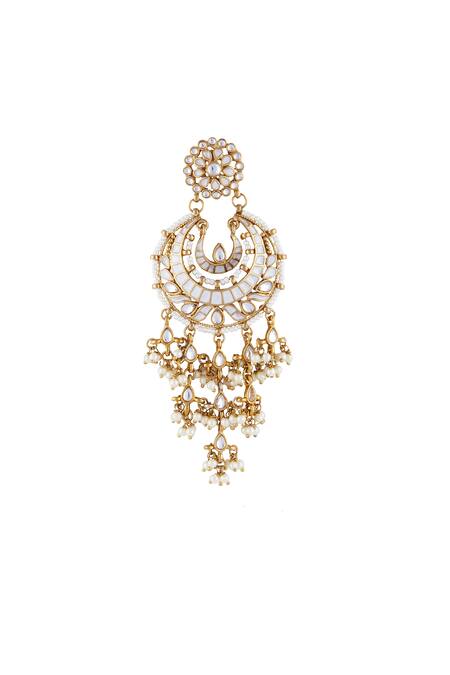 Shillpa Purii Designer Jewellery_Gold Plated Metallic Thread, And White Alloy Meena Latkan Chaandbali Earring _Online_at_Aza_Fashions