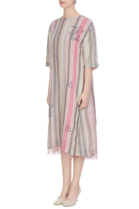 Buy Eka Multi Color Multi-colored Linen Handwoven Striped Midi Dress Online at Aza Fashions Buy_Eka_Multi Color Multi-colored Linen Handwoven Striped Midi Dress_Online_at_Aza_Fashions