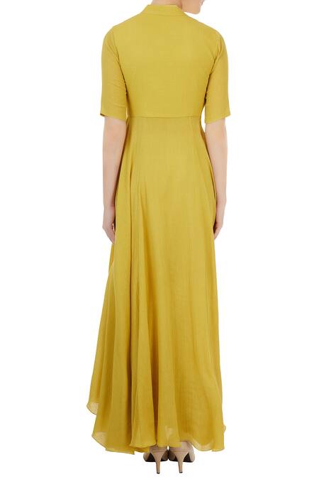 Shop Shruti Ranka Yellow Draped Anarkali Set at Aza Fashions Shop_Shruti Ranka_Yellow Draped Anarkali Set_at_Aza_Fashions