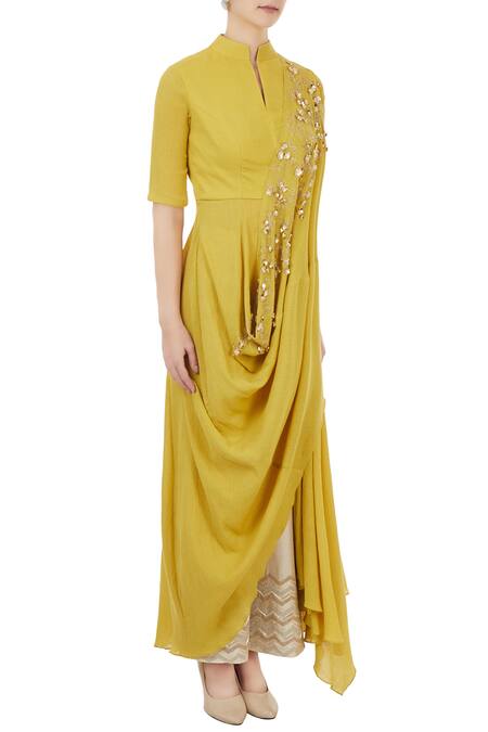 Shruti Ranka Yellow Draped Anarkali Set Online at Aza Fashions Shruti Ranka_Yellow Draped Anarkali Set_Online_at_Aza_Fashions