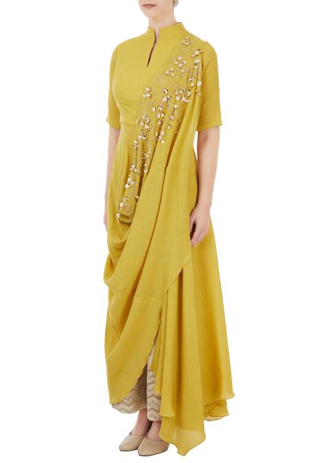 Buy Shruti Ranka Yellow Draped Anarkali Set Online at Aza Fashions Buy_Shruti Ranka_Yellow Draped Anarkali Set_Online_at_Aza_Fashions