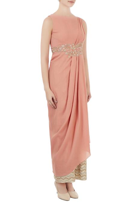 Shruti Ranka_Pink Round Draped Tunic Set_Online_at_Aza_Fashions