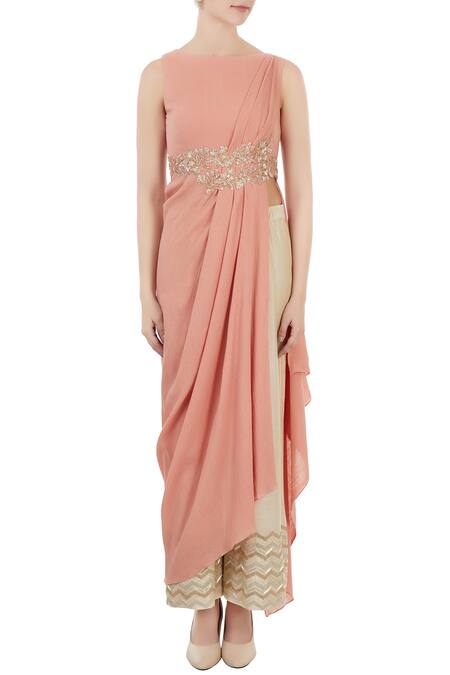 Shop_Shruti Ranka_Pink Round Draped Tunic Set_Online_at_Aza_Fashions