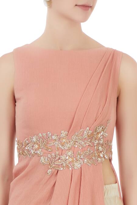 Shruti Ranka_Pink Round Draped Tunic Set_at_Aza_Fashions