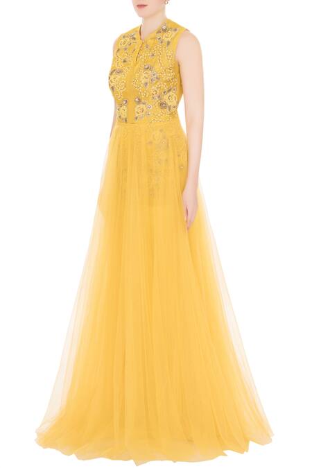 Buy Aharin India Yellow Embroidered Gown Online at Aza Fashions Buy_Aharin India_Yellow Embroidered Gown _Online_at_Aza_Fashions