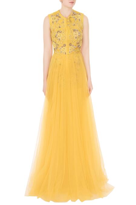 Shop Aharin India Yellow Embroidered Gown Online at Aza Fashions Shop_Aharin India_Yellow Embroidered Gown _Online_at_Aza_Fashions