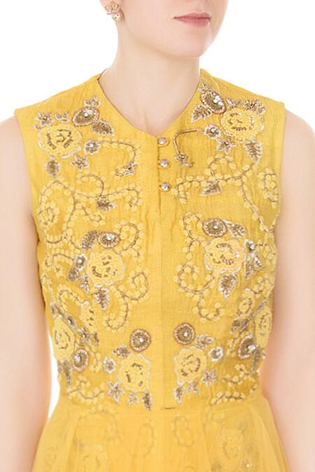 Aharin India Yellow Embroidered Gown at Aza Fashions Aharin India_Yellow Embroidered Gown _at_Aza_Fashions