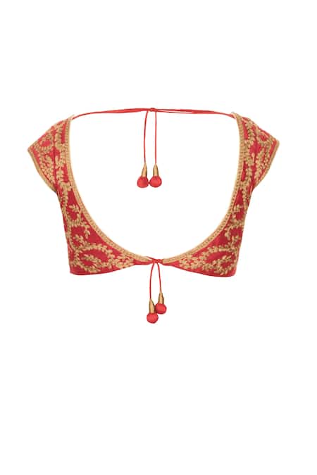 Aharin India Gold Silk, Crepe Leaf Neck Saree With Embroidered Blouse at Aza Fashions Aharin India_Gold Silk, Crepe Leaf Neck Saree With Embroidered Blouse _at_Aza_Fashions