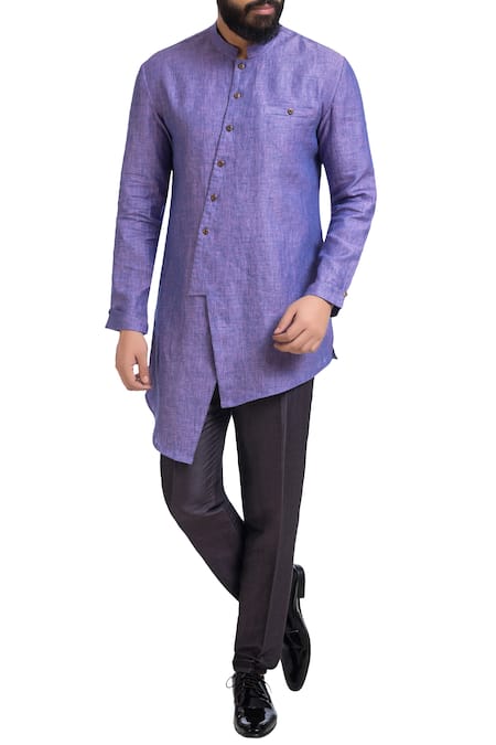 Poonam Kasera Purple Linen Solid Asymmetric Kurta  