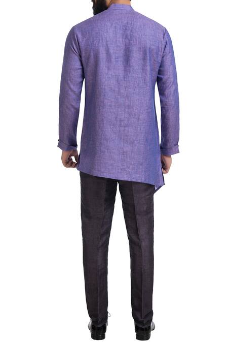 Shop_Poonam Kasera_Purple Linen Solid Asymmetric Kurta_at_Aza_Fashions