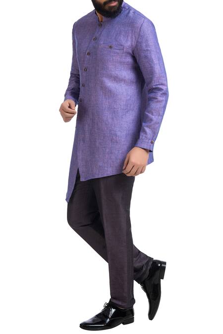 Buy_Poonam Kasera_Purple Linen Solid Asymmetric Kurta_Online_at_Aza_Fashions