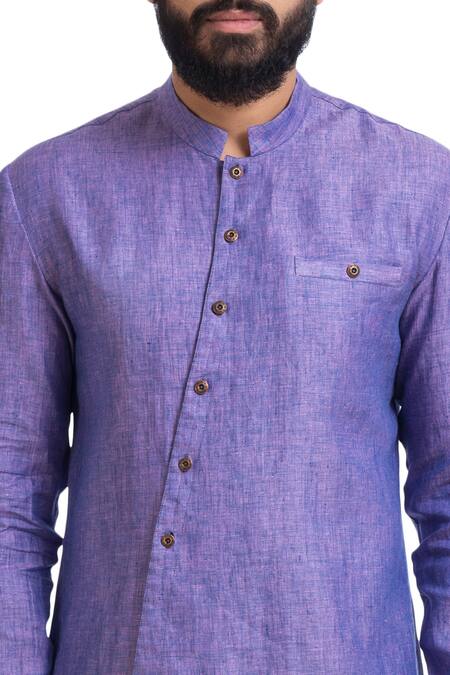 Poonam Kasera_Purple Linen Solid Asymmetric Kurta_at_Aza_Fashions