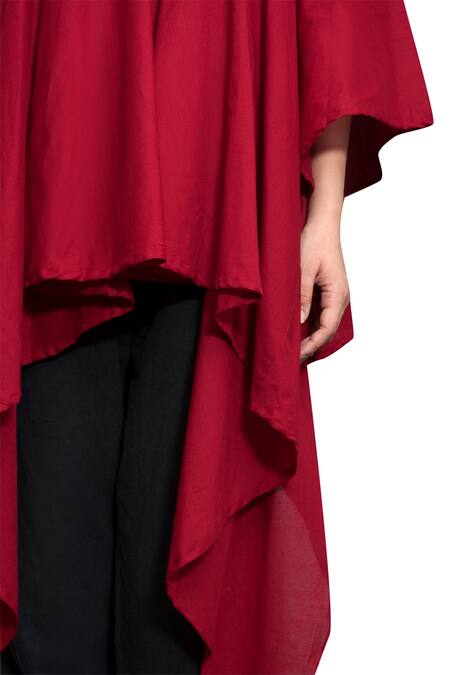Shop_Bohame_Maroon Cotton Shirt Collar Asymmetrical _Online_at_Aza_Fashions