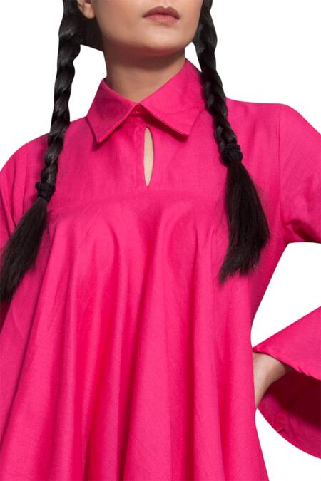 Bohame_Pink Cotton Shirt Collar Asymmetrical _Online_at_Aza_Fashions
