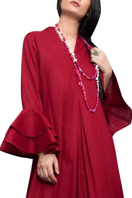 Bohame - Maroon Flared Dress For Women