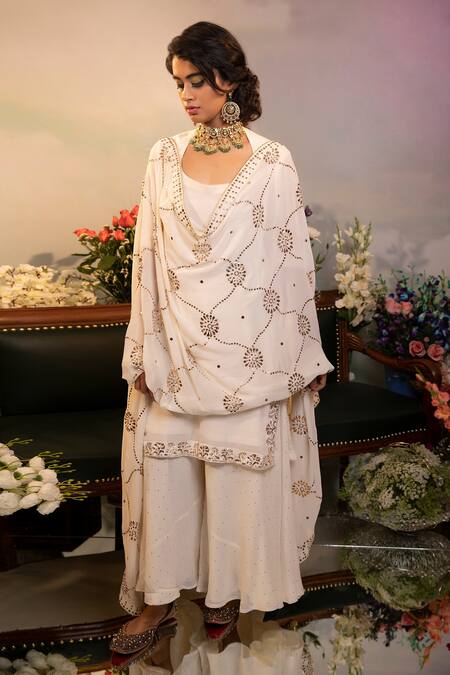 Ruh Clothing White Badla Work Round Sharara Set Online at Aza Fashions Ruh Clothing_White Badla Work Round Sharara Set _Online_at_Aza_Fashions