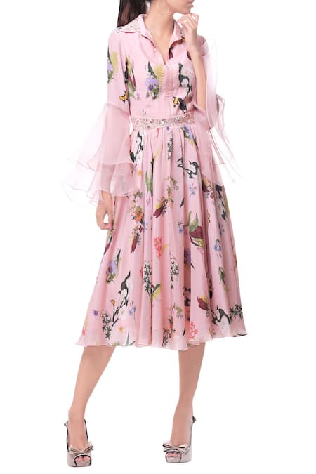 silk midi dress with sleeves