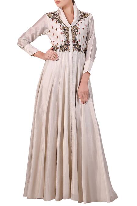 Samant Chauhan Off White Anarkali Kurta With Embroidery For Women