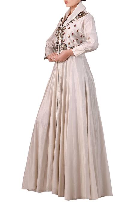 Samant Chauhan_Off White Anarkali Kurta With Embroidery_Online_at_Aza_Fashions