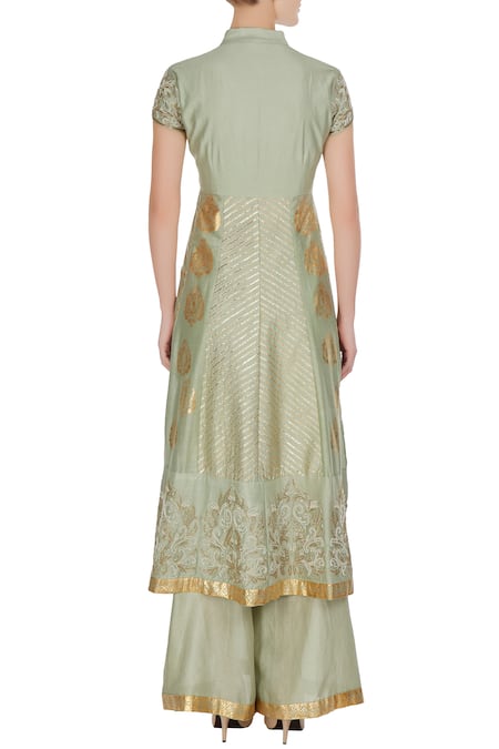 Shop Neha Khullar Green Organza, Chanderi Silk Cutdana, Gota, Pearl, Embroidered And Anarkali Set at Aza Fashions Shop_Neha Khullar_Green Organza, Chanderi Silk Cutdana, Gota, Pearl, Embroidered And Anarkali Set _at_Aza_Fashions