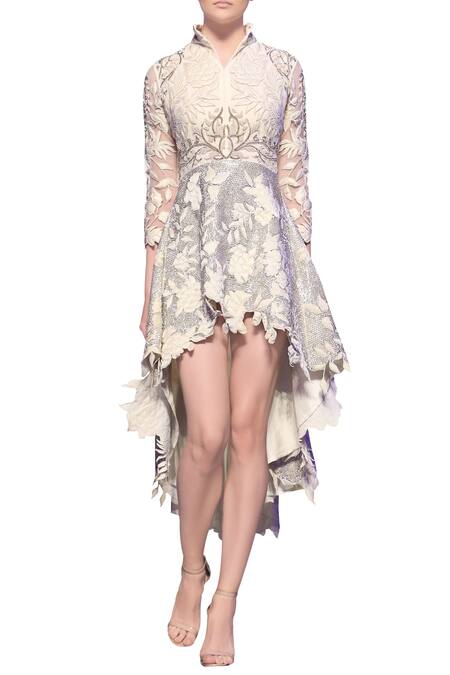 silver high low gown