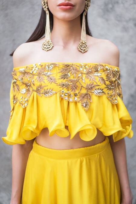 Shop_Prathyusha Garimella_Yellow Embellished Blouse And Skirt Set _at_Aza_Fashions