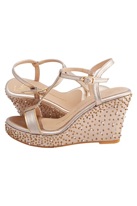 Nidhi Bhandari Embellished T-Strap Wedges 