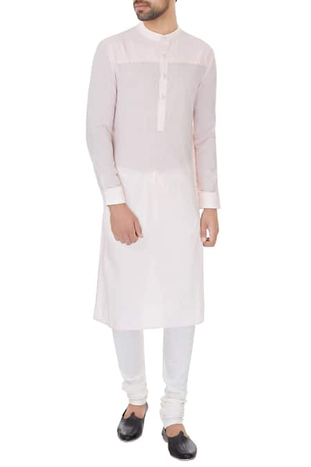 Dev R Nil Pink Cotton Plain Kurta And Churidar Set