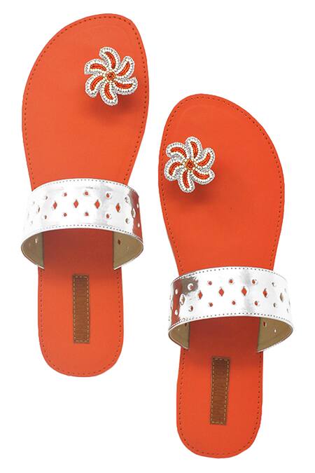 Aprajita Toor Red Embellished Floral Paduka Flats