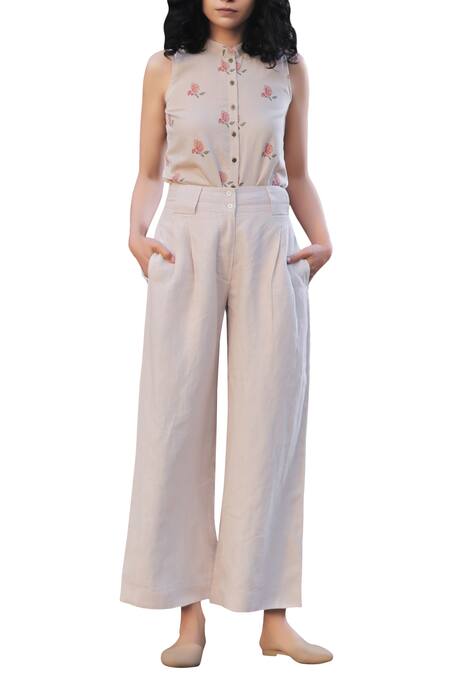 Kharakapas Beige Linen High-waisted Pant