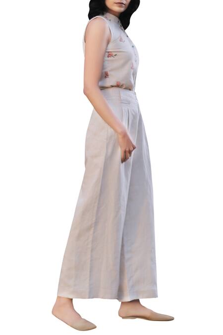 Kharakapas Beige Linen High-waisted Pant Online at Aza Fashions Kharakapas_Beige Linen High-waisted Pant_Online_at_Aza_Fashions
