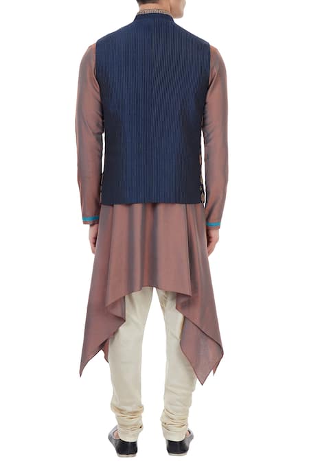 Shop Vivek Karunakaran Blue Poly Raw Silk Embroidered Bundi at Aza Fashions Shop_Vivek Karunakaran_Blue Poly Raw Silk Embroidered Bundi _at_Aza_Fashions