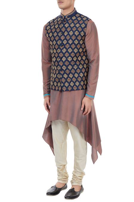 Buy Vivek Karunakaran Blue Poly Raw Silk Embroidered Bundi Online at Aza Fashions Buy_Vivek Karunakaran_Blue Poly Raw Silk Embroidered Bundi _Online_at_Aza_Fashions