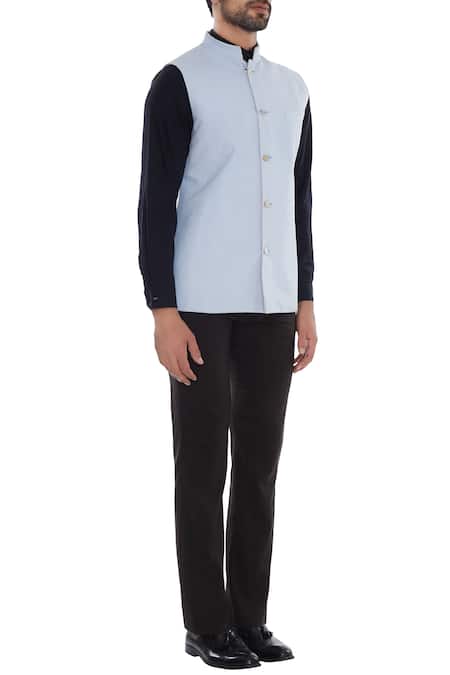 Bubber Couture_Blue Linen Bundi _Online_at_Aza_Fashions