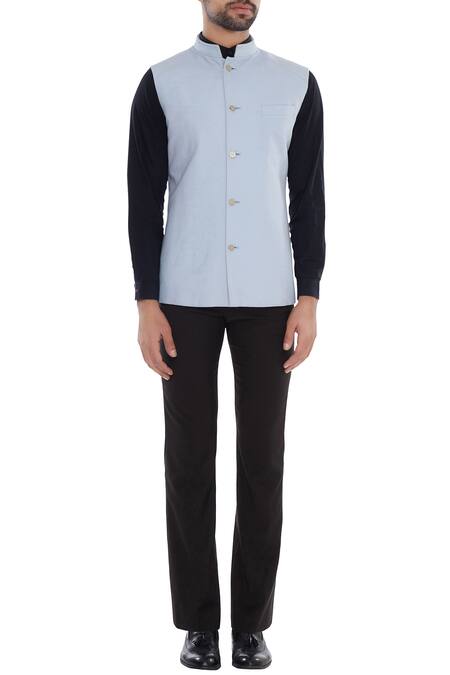 Shop_Bubber Couture_Blue Linen Bundi _Online_at_Aza_Fashions