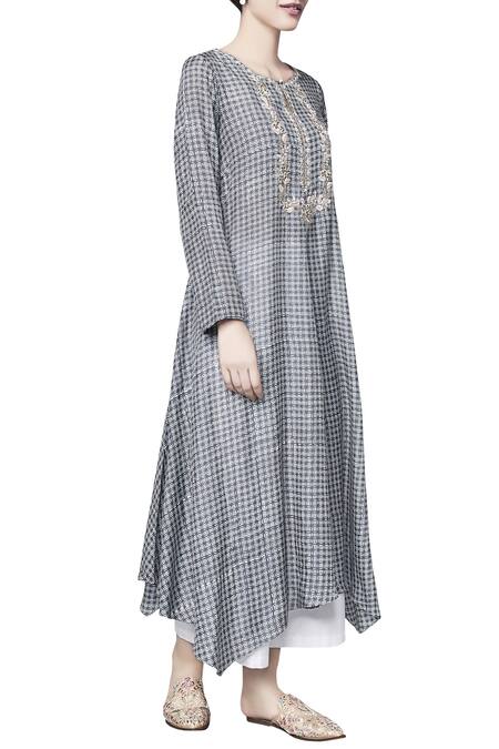 Anita Dongre Grey Silk Printed Azalea Straight Tunic Online at Aza Fashions Anita Dongre_Grey Silk Printed Azalea Straight Tunic_Online_at_Aza_Fashions