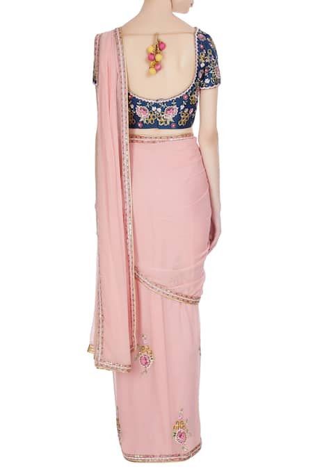 Rajat & Shraddha Pink rose pre-draped saree with floral sequin blouse 