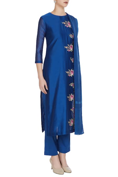 Rajat & Shraddha Blue Round Royal Chanderi Silk Resham Thread Embroidered Kurta Set Online at Aza Fashions Rajat & Shraddha_Blue Round Royal Chanderi Silk Resham Thread Embroidered Kurta Set _Online_at_Aza_Fashions