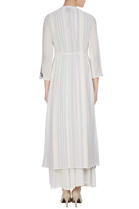 Rajat & Shraddha Ivory dori embroidered jacket tunic with under layer & palazzos 