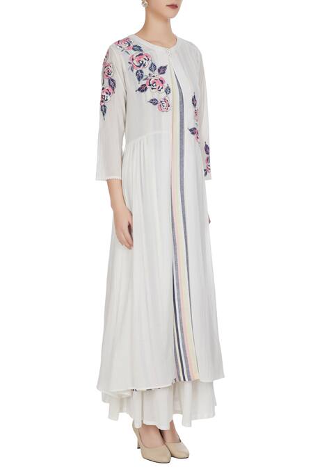 Rajat & Shraddha_Off Ivory Dori Embroidered Jacket Tunic With Under Layer And Palazzos  _Online_at_Aza_Fashions
