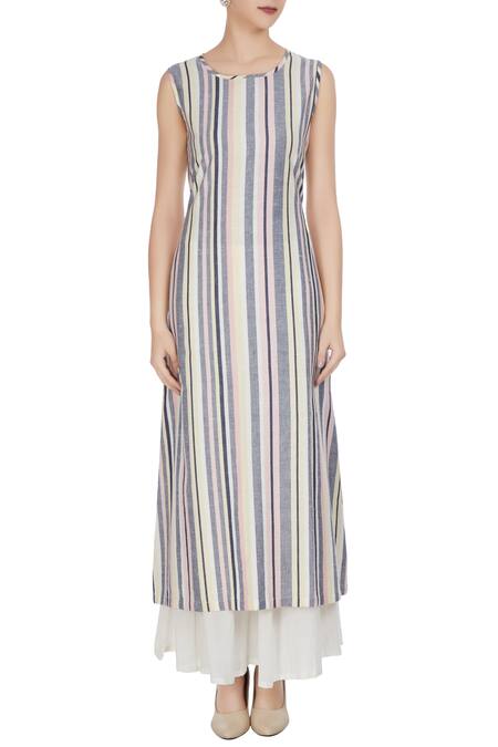 Shop_Rajat & Shraddha_Off Ivory Dori Embroidered Jacket Tunic With Under Layer And Palazzos  _Online_at_Aza_Fashions