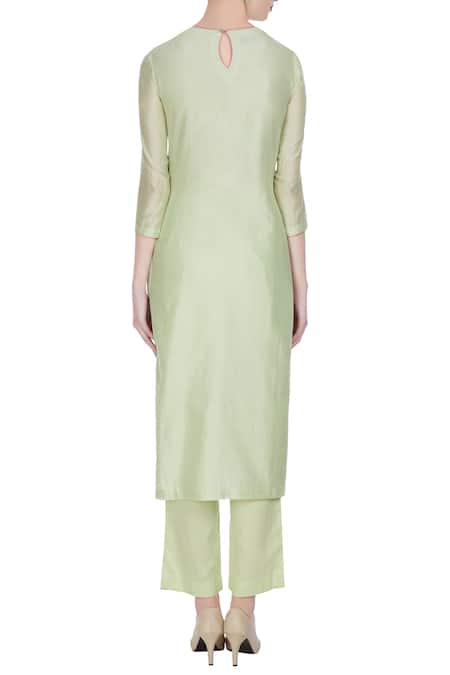 Rajat & Shraddha Light green resham embroidered chanderi kurta set 