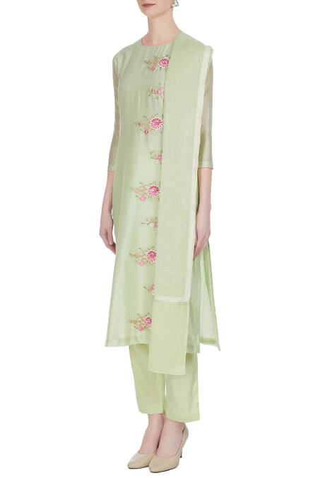 Buy_Rajat & Shraddha_Green Round Light Resham Embroidered Chanderi Kurta Set  _Online_at_Aza_Fashions