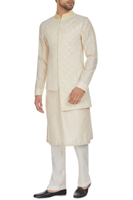 Kunal Anil Tanna Ivory chanderi textured high-low bandhi jacket 