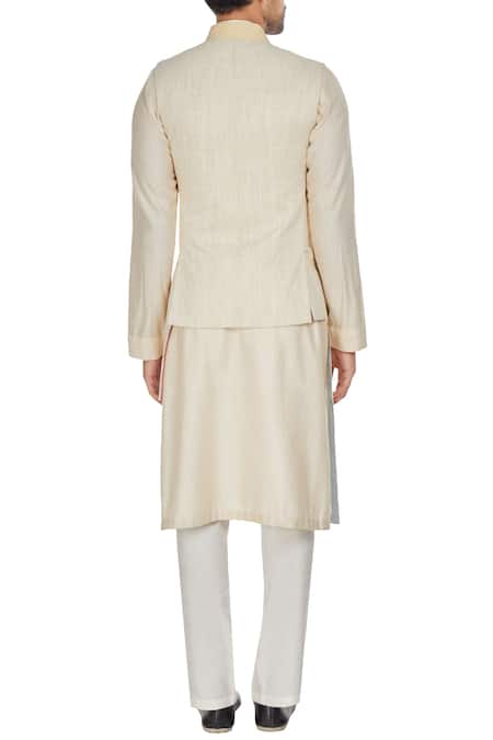 Kunal Anil Tanna Ivory chanderi textured high-low bandhi jacket 