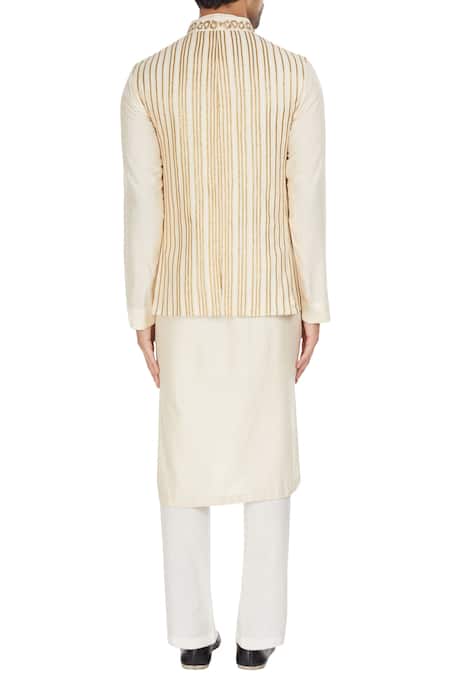 Kunal Anil Tanna Beige spun silk bandhi jacket  